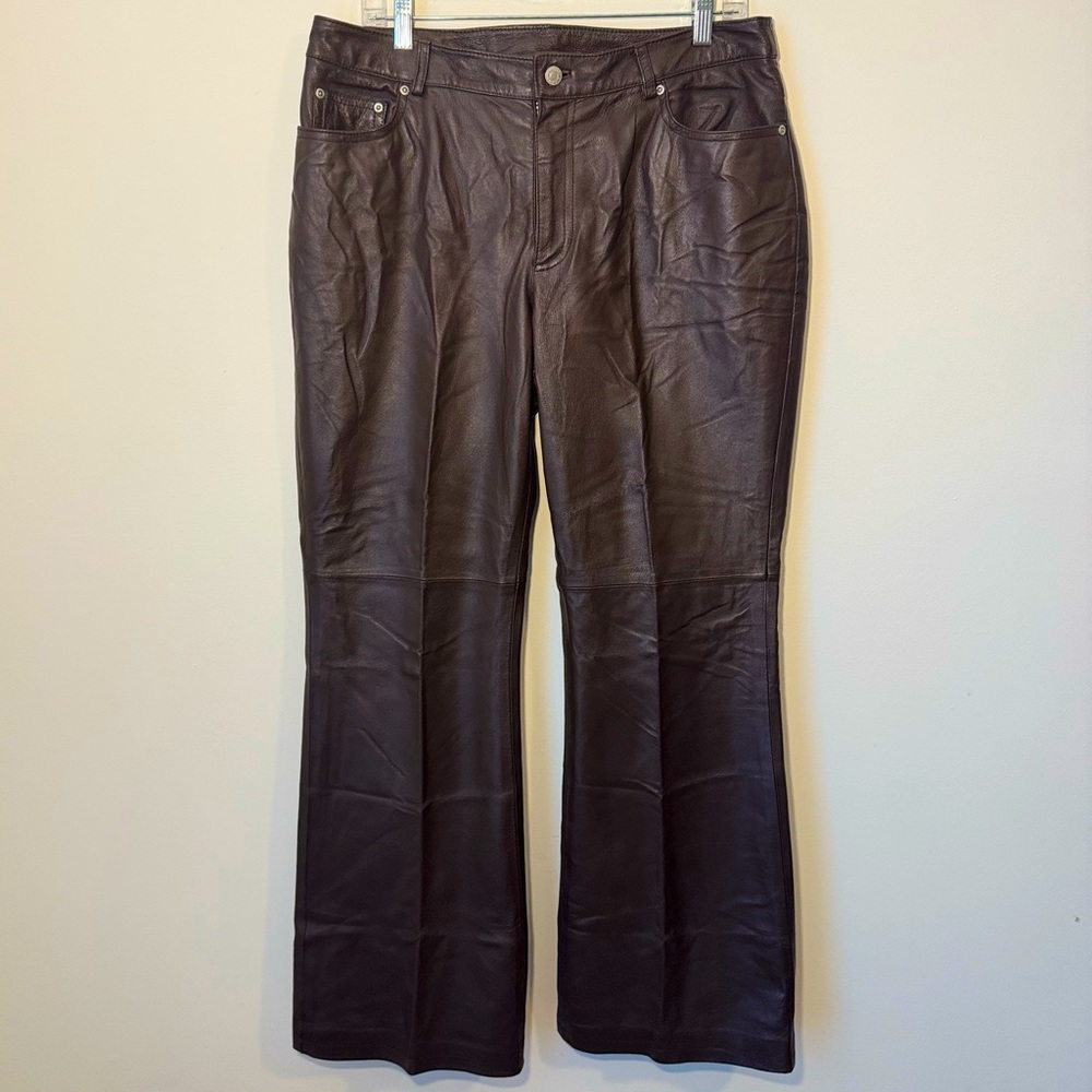 Newport News Jeanology brown leather pants size 14